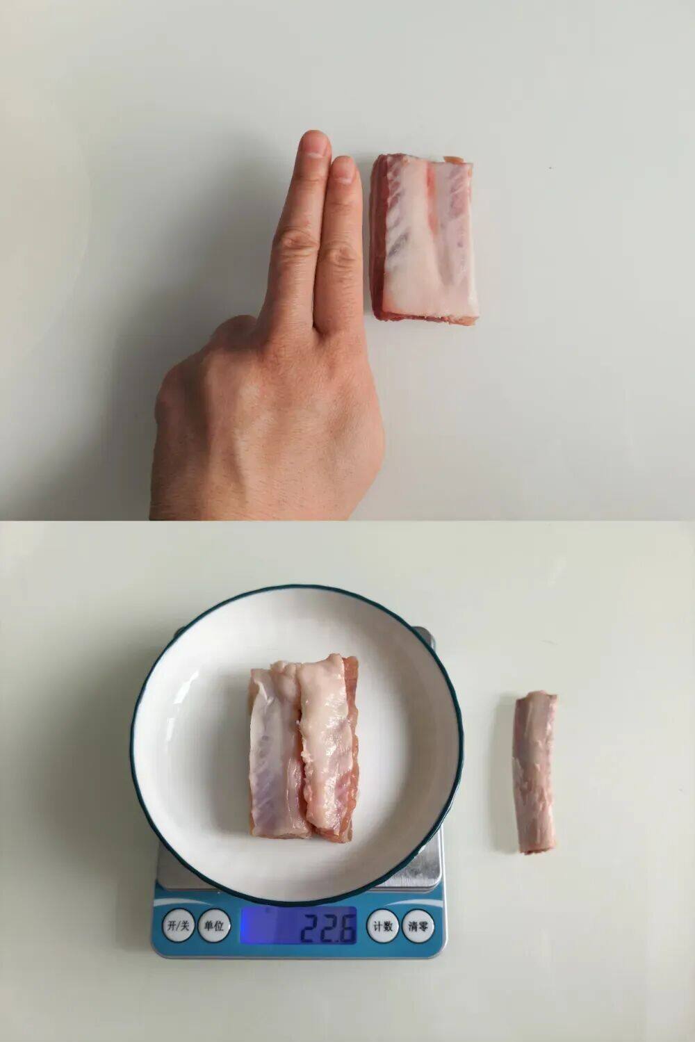 一块猪排骨约22克肉